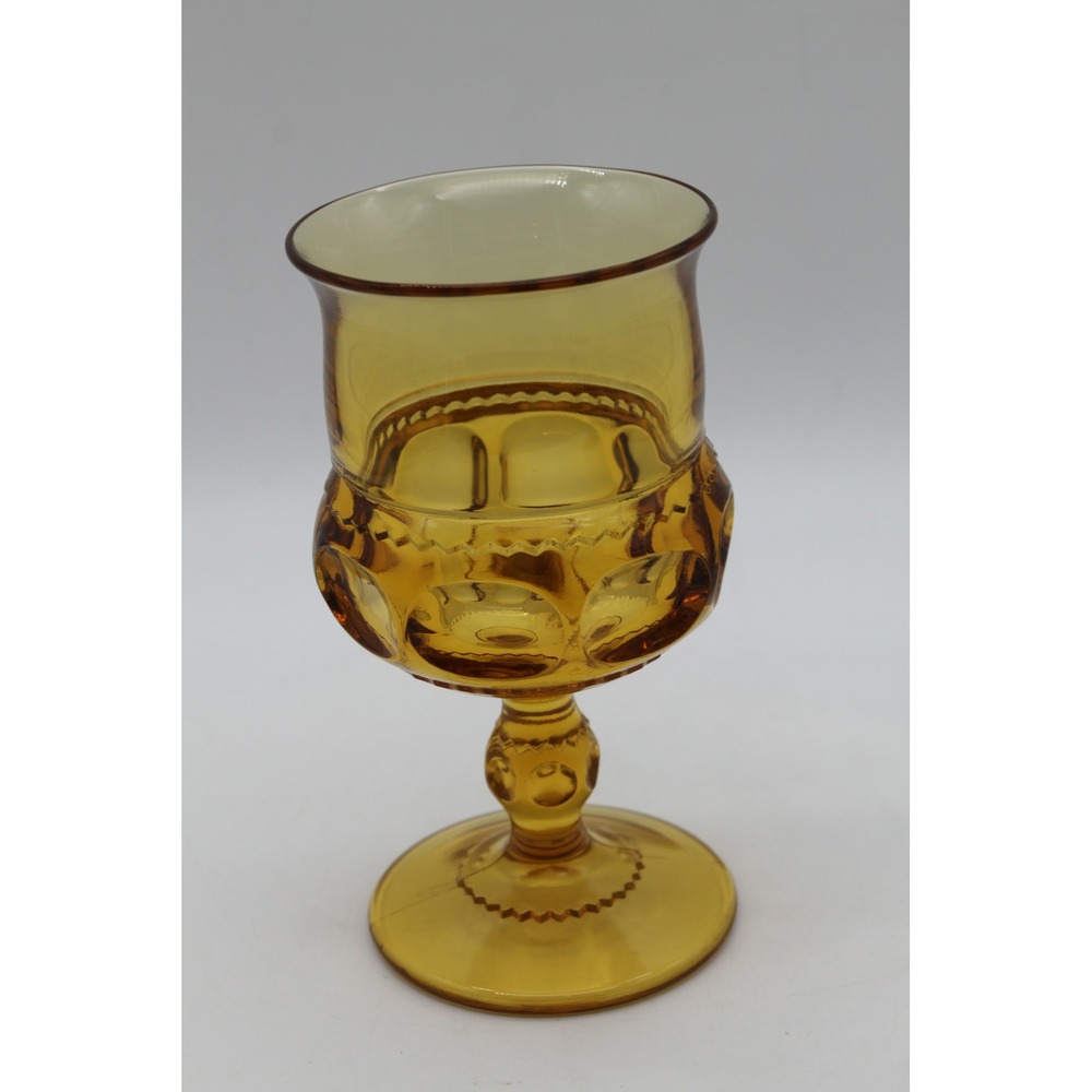 Vtg MCM Hollywood Regency Indiana Glass AMber Glass Thumbprint Pattern Goblet